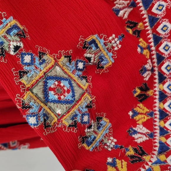 Free People Red Arianna Embroidered Tunic Mini Dress Size Medium - Picture 6 of 10